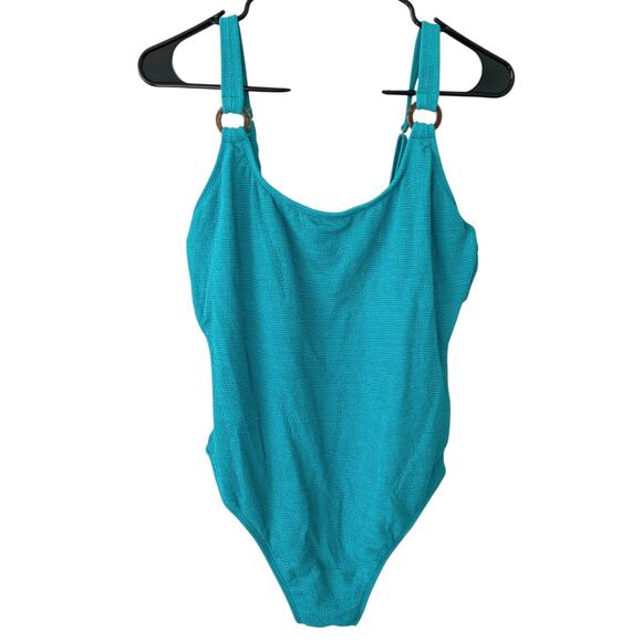 SHADE & SHORE NWOT One Piece Swimsuit High Leg Medium Coverage Teal Size Small - Picture 2 of 6